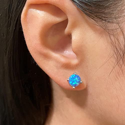 CERSLIMO Multi Colors fire Opal Stud Earrings Birthstone Earrings For Women 8mm - color: 03 Blue