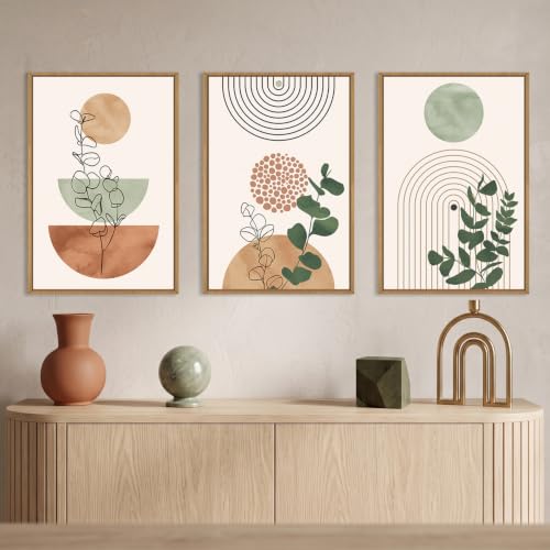 Boho Abstract Terracotta Green Framed Canvas Wall Art Set -24"x36"x3 - color: Boho Terracotta Wall Art, size: 24"L x 36"W