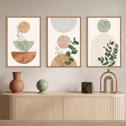 Boho Abstract Terracotta Green Framed Canvas Wall Art Set -24"x36"x3 - color: Boho Terracotta Wall Art, size: 24"L x 36"W