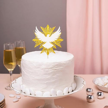 Holy Spirit Cake Topper, White Dove Cake Decor, Gold Glitter Baptism Cake Topper for Religious Baby Shower/Wedding Anniversary Party Decoration - style: Religious Dove