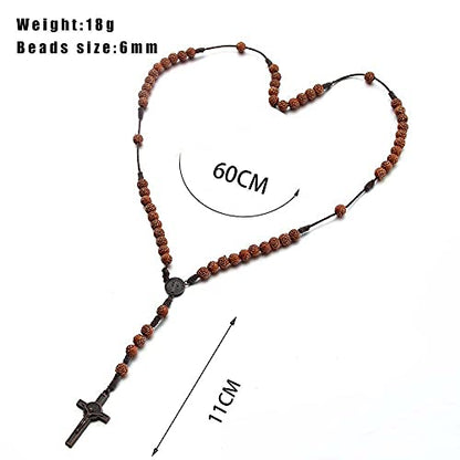 Fuqimanman2020 Christian Handmade Wooden Catholic Rosaries Necklace, Prayer Beads Holy Soil Medal & Cross, Catholic Wooden Rosary Beads - color: Rose Beads