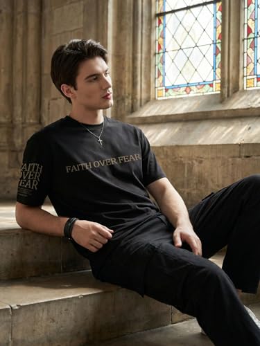 Eatbook Christian Shirts for Men Faith Over Fear Religious Tshirt - color: Black-bible, size: Small