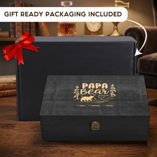 Personalized Gift for Dad or Grandpa, Engraved Wooden Family Memory Box - style: 17. Papa Bear Designs