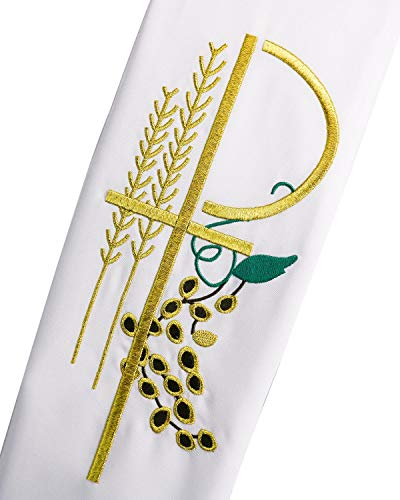 IvyRobes Overlay Clergy Stole With Chi Rho Embroidered 90" Long-4 Colors Available - color: White