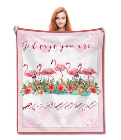 Flamingo Throw Blanket, God Says You Are Bible Flannel Blanket 30"×40" - color: Flamingo 01, size: 30x40 inch