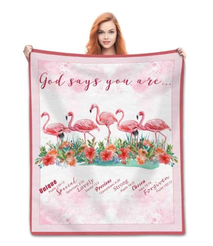 Flamingo Throw Blanket, God Says You Are Bible Flannel Blanket 30"×40" - color: Flamingo 01, size: 30x40 inch