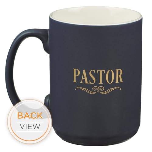 Christian Art Gifts Large Matted Ceramic Coffee & Tea Mug for Pastors: Preach the Good News Golden Inspirational Scripture, Lead & Cadmium-free Sturdy Novelty Mens Drinkware, Navy Blue & White, 14 oz. - color: Navy Blue/Pastor