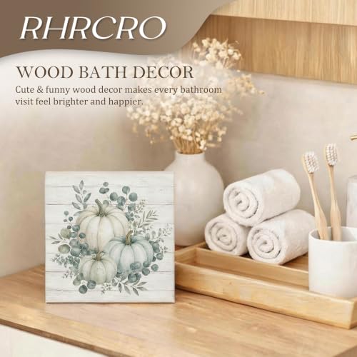 Fall Sage Green and White Pumpkin Decor Wooden Box Sign - color: Fall-8