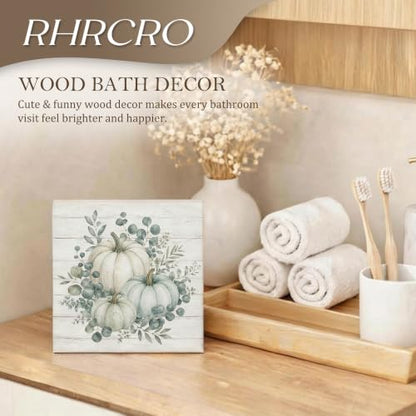 Fall Sage Green and White Pumpkin Decor Wooden Box Sign - color: Fall-8