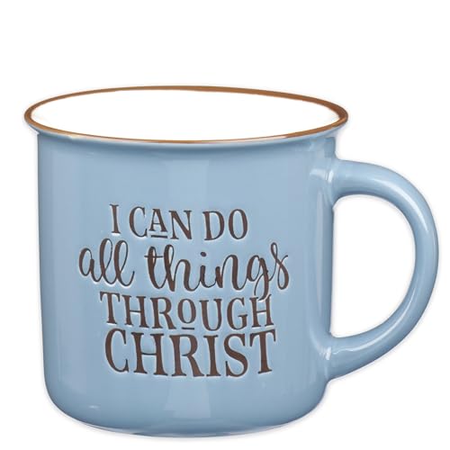 Christian Art Gifts Blue Camp Style Phiippians 4:13 Ceramic Coffee Mug - style: All Things Through Christ
