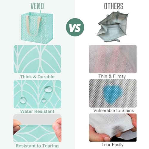 VENO 4 Pack Large Grocery Bag Reusable Shopping Bags with Hard Bottom - color: Evergreen