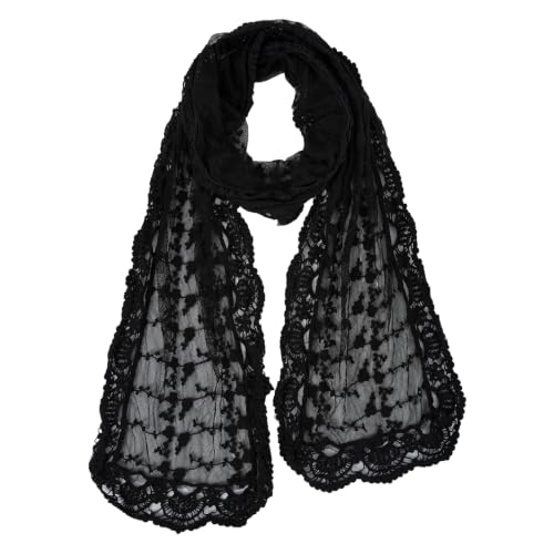 GERINLY Fashion Scarves for Women Lightweight Lace Printed Scarf Shawl Wrap - color: Inkyblack