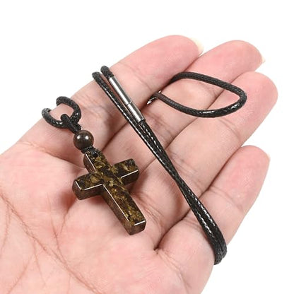 Justinstones Natural Gemstone Carved Cross Reiki Chakra Pendant Necklace 22 Inch - color: 30mm Bronzite