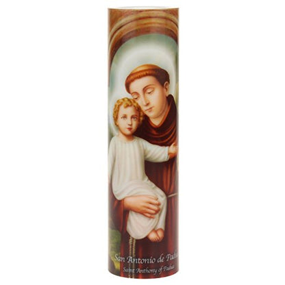 Saints Collection St. Anthony Flickering LED Prayer Candle - English & Spanish Prayers, Unique Religious Decoration for Altar, Mantle or Home - size: 1 Count, style: St Anthony