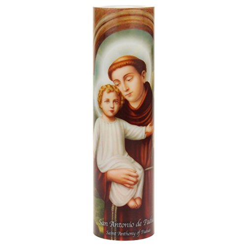 Saints Collection St. Anthony Flickering LED Prayer Candle - English & Spanish Prayers, Unique Religious Decoration for Altar, Mantle or Home - size: 1 Count, style: St Anthony