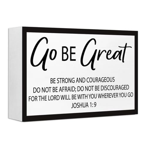Joshua 1:9 Christian Wood Box Sign Desk Deocr,Go be Great Bible Verse Wooden Block Sign for Scripture Home Office Bedroom Wall Shelf Tabletop Decor - style: Joshua 1:9