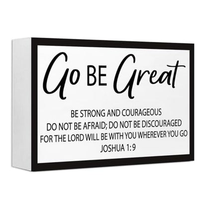 Joshua 1:9 Christian Wood Box Sign Desk Deocr,Go be Great Bible Verse Wooden Block Sign for Scripture Home Office Bedroom Wall Shelf Tabletop Decor - style: Joshua 1:9