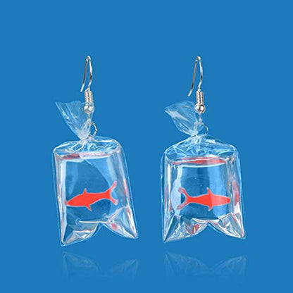 Funny Fish Earrings Unique Acrylic Resin Water Bag Shape Dangle Hook Earrings Gift for Girls Women
