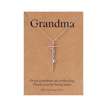 Lcherry Birthday Gifts for Grandma Mom Daughter Teacher Cross Necklace for Women Christian Necklaces Religious Gifts Jewelry for Women Mother's Day - style: Grandma-Sterling Silver