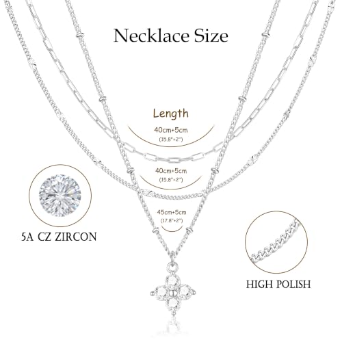 3PCS Gold Silver Layered Necklaces for Women Trendy - color: Silver&Four Clover