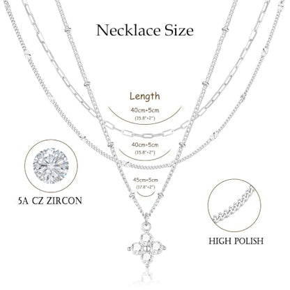 3PCS Gold Silver Layered Necklaces for Women Trendy - color: Silver&Four Clover