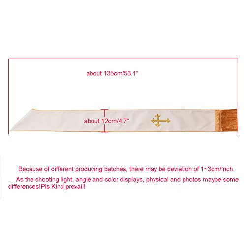 BLESSUME 1PC Clergy Mass Stole Cross Embroidered Wedding Stole - color: White/Gold
