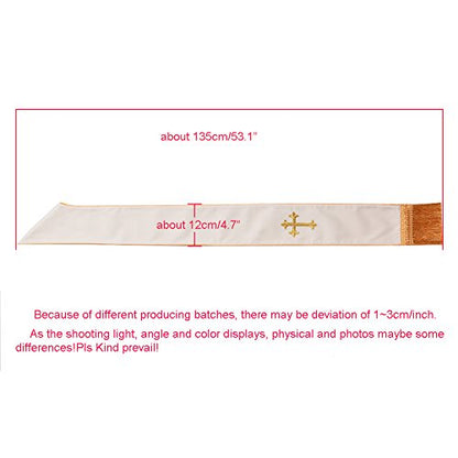 BLESSUME 1PC Clergy Mass Stole Cross Embroidered Wedding Stole - color: White/Gold