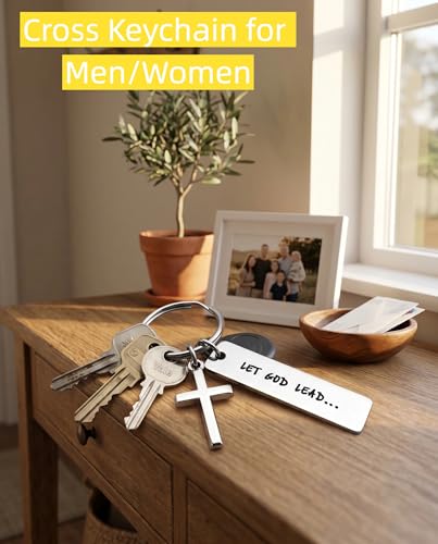 Cross Keychain for Men,Jesus Key Chain Christian Car Key Accessories，Easter Christmas Religious Gift,Purse Bag Charms - color: Silver Lead