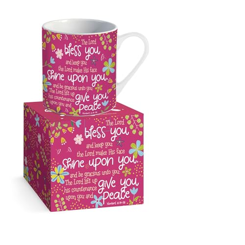 Christian Coffee Mug with Gift Box, 12 oz Ceramic, with Bible Verse - color: Pink / Bless You