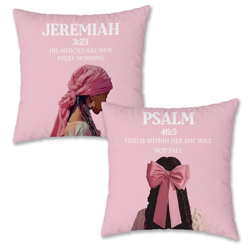 Coquette Black Girl Christian Pillow Covers 18x18, Preppy Pink Bible Verse African American Decorative Pillow Cover Pillowcase for Girls Dorm Bedroom Apartment Home, Set of 2 - color: Black Girl-2