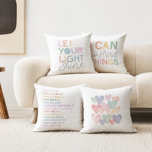 Calming Corner Decorative Pillow Covers,Let Your Light Shine,Motivational Quotes Throw Pillow Covers Decor for Nursery Playroom Living Room Kids Bedroom,18x18 Inch Pillowcase Set of 4 - color: Let Your Light Shine
