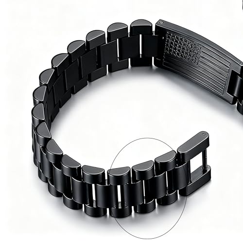 P. BLAKE American Flag Bible Verse Bracelet for Men, Stainless Steel Engraved Scripture Bracelet Christian Religious Christmas Birthday Jewelry Gifts - color: Black, size: Extra Link