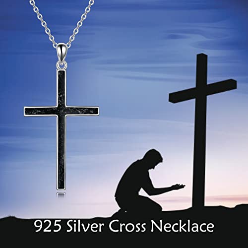 YFN Cross Necklace Sterling Silver Religious Cross Pendant Jewelry Christian Gifts for Women Men - style: C. Black Tourmaline