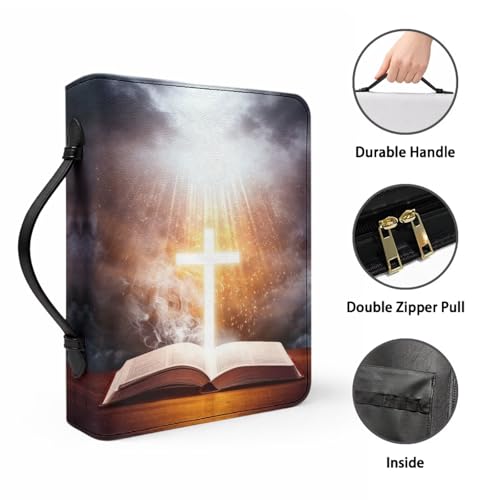 Leather Bible Cover for Girls and Women, Book Case Church Bible Protective with Handle and Zippered Pocket,Bible and Cross,Small - color: Bible and Cross, size: Small