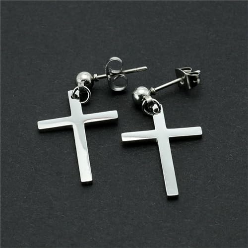 MALOYANVE Stainless Steel Cross Earrings for Men Women Personalized Hypoallergenic Minimalist Black Silver Faith Hanging Crosses Fashion Hope Love Godliness Dangling Drop Earring Jewelry Gifts - color: Silver Cross Stud