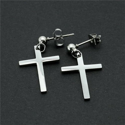 MALOYANVE Stainless Steel Cross Earrings for Men Women Personalized Hypoallergenic Minimalist Black Silver Faith Hanging Crosses Fashion Hope Love Godliness Dangling Drop Earring Jewelry Gifts - color: Silver Cross Stud