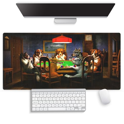 Dogs Playing Poker Classic Oil Painting Large Mouse Pad, Funny Desk Mat - color: Dogs Playing Poker