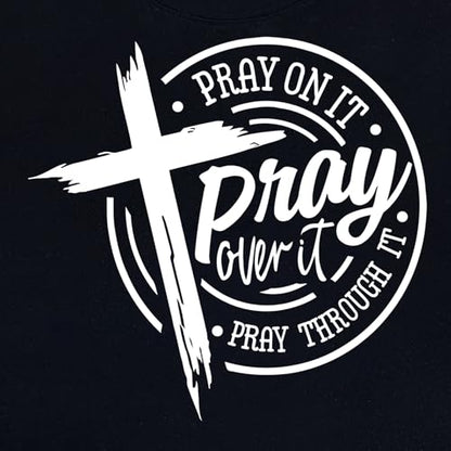 LOOKFACE Womens Pray Graphic Tees Cute Tops - color: Black, size: X-Large