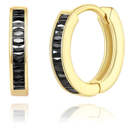 14K Gold Huggie Earrings for Women Silver Huggie Hoop Earrings Cubic Zirconia Huggie Earrings Stud Earrings Lightweight Dainty Hypoallergenic Earrings Jewelry Gifts - color: Gold Black CZ Huggies