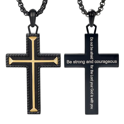 Wooden Cross Necklace for Men With Stainless steel And Black Ebony Adjustable Box Chain 24–26 inches Suitable for Everyday Wear And Christian Gifts for Men - color: Black-B
