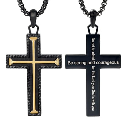 Wooden Cross Necklace for Men With Stainless steel And Black Ebony Adjustable Box Chain 24–26 inches Suitable for Everyday Wear And Christian Gifts for Men - color: Black-B