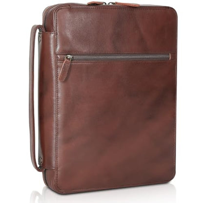 Polare Cowhide Leather Bible Cover Church Bag Bible Protective Book Holder Carrying Case Folder Organizer Portfolio (Coffee) - style: Coffee