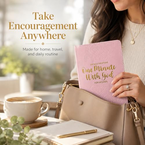 One Minute With God for Women, 365 Daily Devotionals for Women with Bible Verses, Short Reflections & God’s Promises, Pink Faux Leather Christian Book, Inspirational Gift for Her