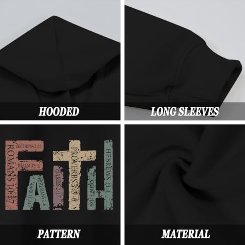 Girls Christian Hoodies Kids Jesus Faith Sweatshirts Cute Religious Graphic Sweater Inspirational God Bible Verse Top - color: Black, size: 13-14 Years