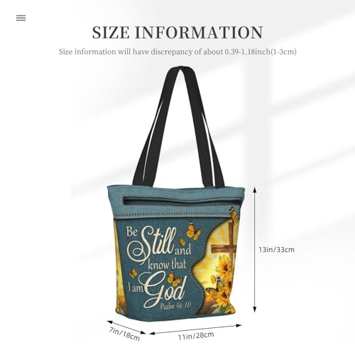 Christian Gifts Reusable Shopping Tote Bag Zippered Inspirational Tote Bags for Women Bible Verse Shoulder Bag - color: Sunflower