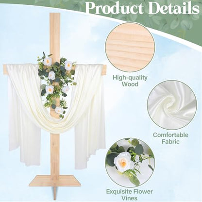 59Inch Large Wooden Cross for Wedding White Ribbon Eucalyptus Garland White - color: White, size: 59Inch