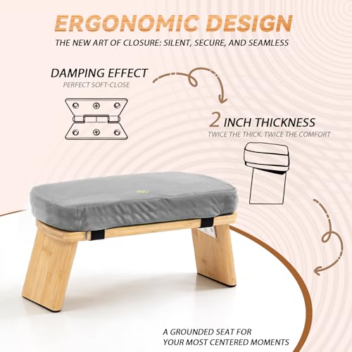 Bamboo Meditation Bench, Foldable Prayer Stool (Grey-Bag) - color: Grey-bag