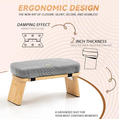 Bamboo Meditation Bench, Foldable Prayer Stool (Grey-Bag) - color: Grey-bag
