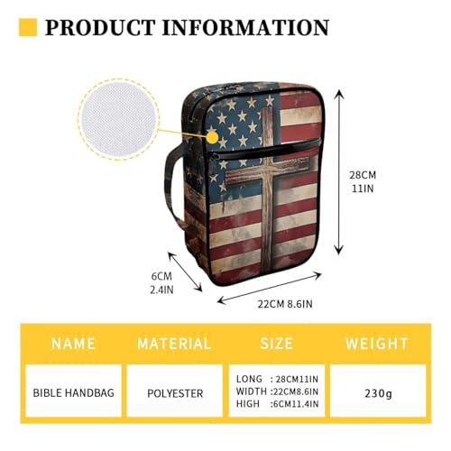 Suobstales American Flag Cross Print Bible Covers for Women Men Bible Case Bible Bag Bible Accessories with Handle and Zippered Pocket Bible Tote Bag for Women Men - color: American Flag Cross 1