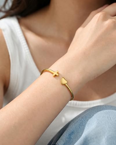 Cross Bangle Bracelet for Women Teen Girls Christian Jewelry Gifts - style: God is with her
